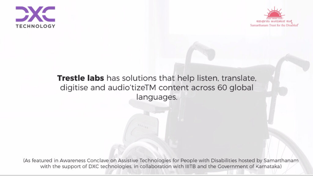 Explanation that Trestle labs has solutions that help listen translate digitize and audiotizeTM content across 60 global languages