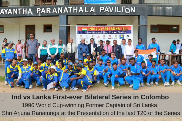 The Indian blind cricket team after winning the first-ever bilateral series in Colombo against Sri Lanka
