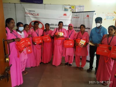Distribution of health and hygiene kits to 1806 ASHA workers across Karnataka is an initiative of Samarthanam Trust for the Disabled