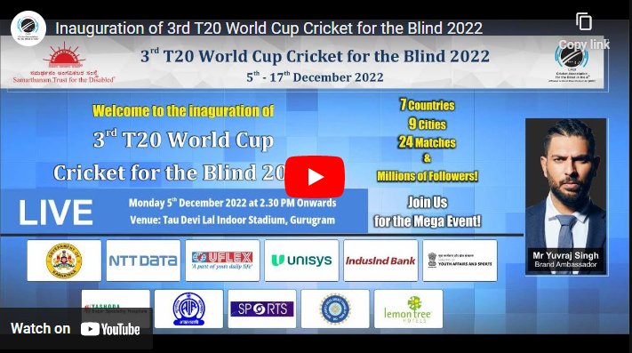 Legendary Cricketer Yuvraj Singh Declares Open the 3rd T20 World Cup for the Blind