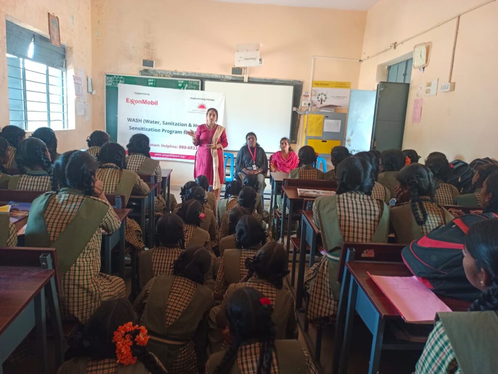 Samarthanam, under the ExxonMobil Project, conducted the WASH for girl students of Doddaballapur Government Schools-1