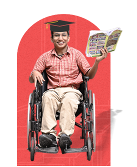 wheel chair boy in a red arch
