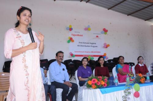Adolescent girl pupils at Aralumallige Bagilu Government School in Doddabalapur received first aid kits and menstrual hygiene kits from Samarthanam Trust, which is partnered with ExxonMobil-1