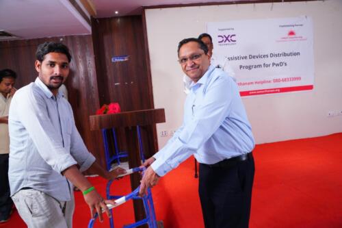 Samarthanam Trust, in collaboration with DXC Technology, organized an Assistive Aids Distribution Program for People with Disabilities (PwDs) in Hyderabad-3