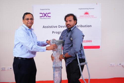 Samarthanam Trust, in collaboration with DXC Technology, organized an Assistive Aids Distribution Program for People with Disabilities (PwDs) in Hyderabad-4