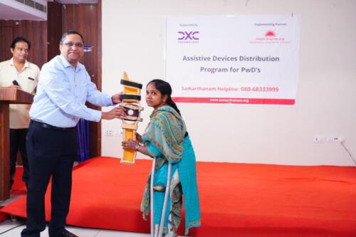 Samarthanam Trust, in collaboration with DXC Technology, organized an Assistive Aids Distribution Program for People with Disabilities (PwDs) in Hyderabad-5